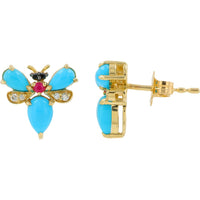 EFFY 14K Yellow Gold Turquoise and Ruby Bug Stud Earrings with Diamond Accents - 1.40 Carat Total Ruby Weight and 0.06 Carat Total Diamond Weight