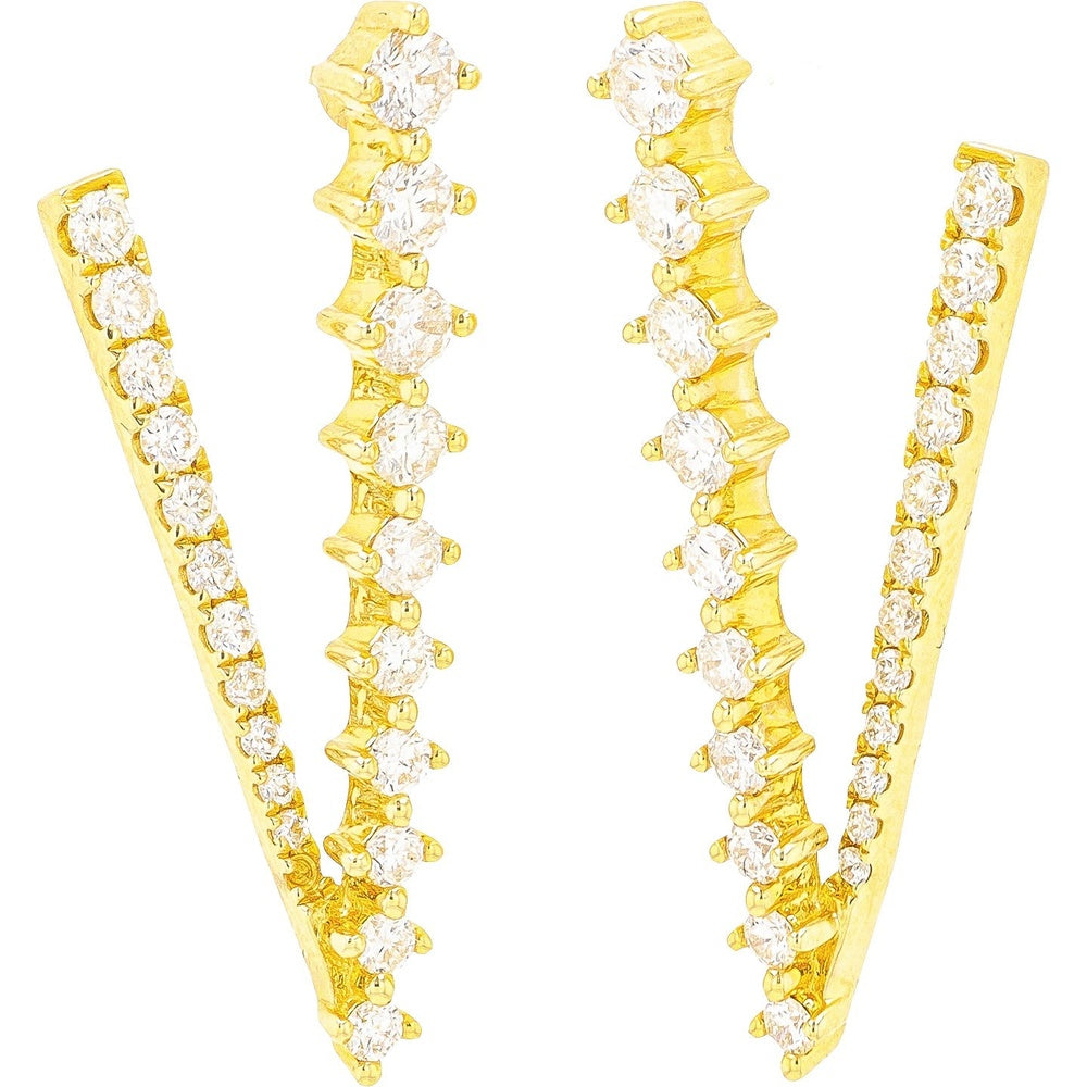 EFFY 14K Yellow Gold V-Shape Diamond Ear Climbers with Prong-Set Round Diamonds - 1.03 Carat Total Diamond Weight