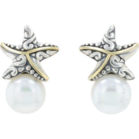 EFFY 18K Yellow Gold and Sterling Silver Starfish Earrings with Freshwater Pearl Drops - 0.00 Carat Total Gem Weight (Pearls)