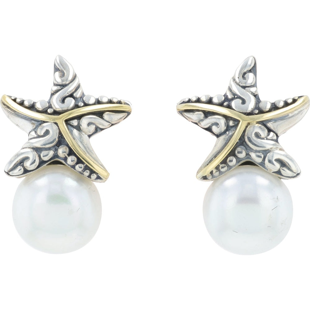 EFFY 18K Yellow Gold and Sterling Silver Starfish Earrings with Freshwater Pearl Drops - 0.00 Carat Total Gem Weight (Pearls)