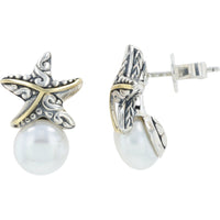 EFFY 18K Yellow Gold and Sterling Silver Starfish Earrings with Freshwater Pearl Drops - 0.00 Carat Total Gem Weight (Pearls)