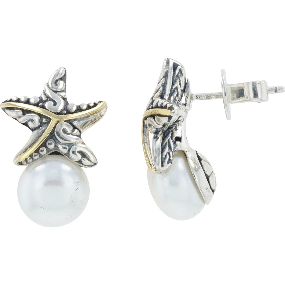 EFFY 18K Yellow Gold and Sterling Silver Starfish Earrings with Freshwater Pearl Drops - 0.00 Carat Total Gem Weight (Pearls)