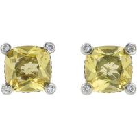 EFFY 925 Sterling Silver Cushion-Cut Citrine Stud Earrings with White Sapphire Accents - 7.00 Carat Total Citrine Weight