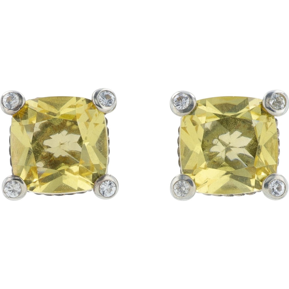 EFFY 925 Sterling Silver Cushion-Cut Citrine Stud Earrings with White Sapphire Accents - 7.00 Carat Total Citrine Weight
