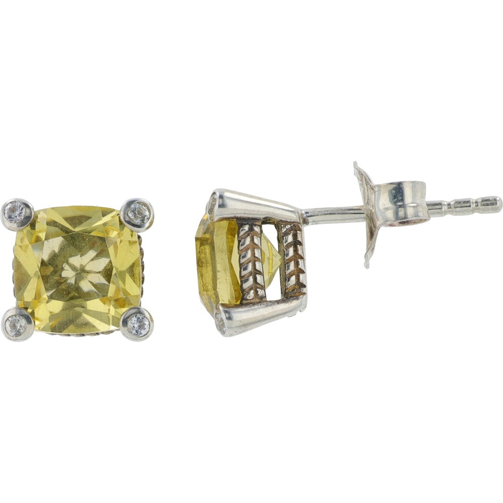 EFFY 925 Sterling Silver Cushion-Cut Citrine Stud Earrings with White Sapphire Accents - 7.00 Carat Total Citrine Weight