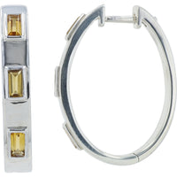 EFFY 925 Sterling Silver Medium Hoop Earrings with Bezel Set Rectangular Citrines - 0.65 Carat Total Citrine Weight