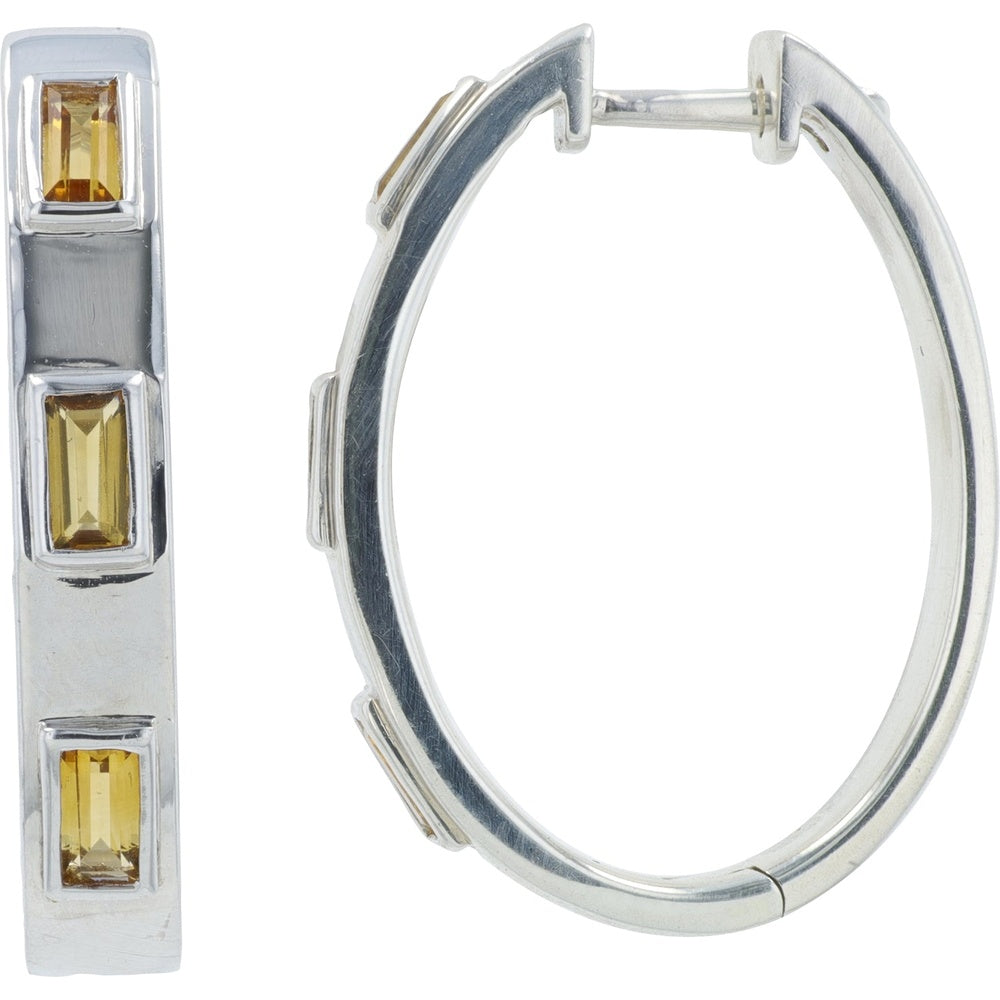 EFFY 925 Sterling Silver Medium Hoop Earrings with Bezel Set Rectangular Citrines - 0.65 Carat Total Citrine Weight