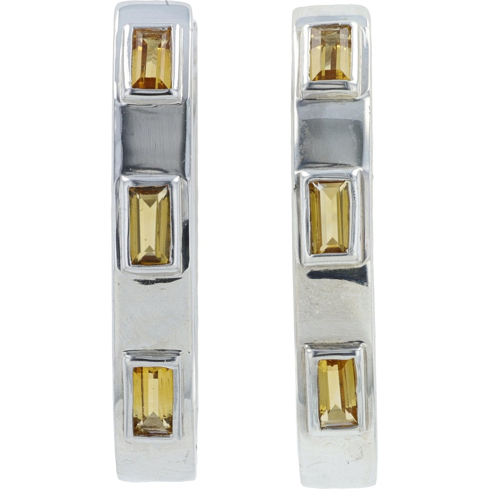 EFFY 925 Sterling Silver Medium Hoop Earrings with Bezel Set Rectangular Citrines - 0.65 Carat Total Citrine Weight