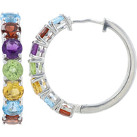 EFFY 925 Sterling Silver Medium Hoop Earrings with Prong-Set Multi Colored Amethyst, Citrine, Peridot, Blue Topaz, and Garnet Gemstones - 7.58 Carat Total Gem Weight