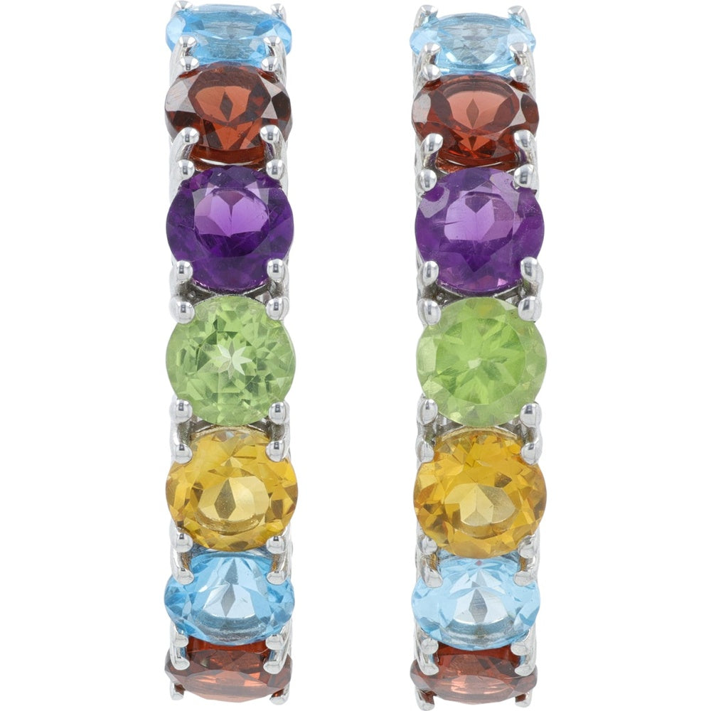 EFFY 925 Sterling Silver Medium Hoop Earrings with Prong-Set Multi Colored Amethyst, Citrine, Peridot, Blue Topaz, and Garnet Gemstones - 7.58 Carat Total Gem Weight