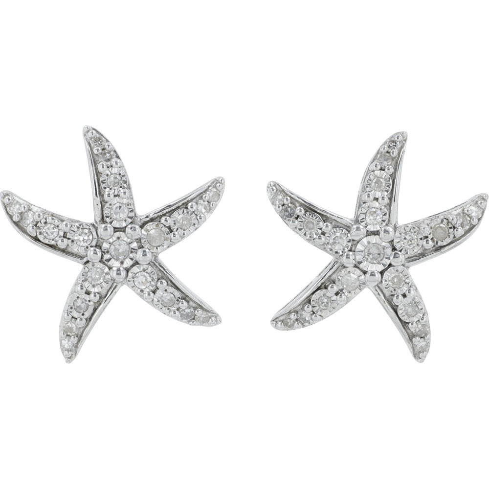 EFFY 925 Sterling Silver Starfish Stud Earrings with Pave Set Round Diamonds - 0.22 Carat Total Diamond Weight