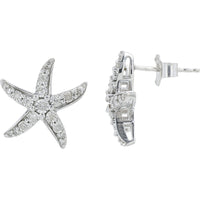 EFFY 925 Sterling Silver Starfish Stud Earrings with Pave Set Round Diamonds - 0.22 Carat Total Diamond Weight