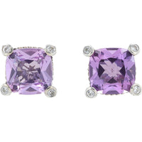 EFFY 925 Sterling Silver Stud Earrings with Cushion Cut Amethyst and White Sapphire Accent Prongs - 7.00 Carat Total Gem Weight
