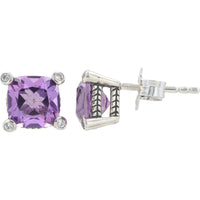 EFFY 925 Sterling Silver Stud Earrings with Cushion Cut Amethyst and White Sapphire Accent Prongs - 7.00 Carat Total Gem Weight