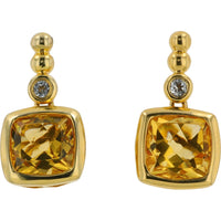 EFFY Gold Plated Sterling Silver Drop Earrings with Cushion Cut Citrine and Accent Stone - 1.65 Carat Total Citrine Weight