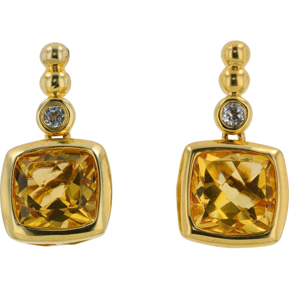 EFFY Gold Plated Sterling Silver Drop Earrings with Cushion Cut Citrine and Accent Stone - 1.65 Carat Total Citrine Weight
