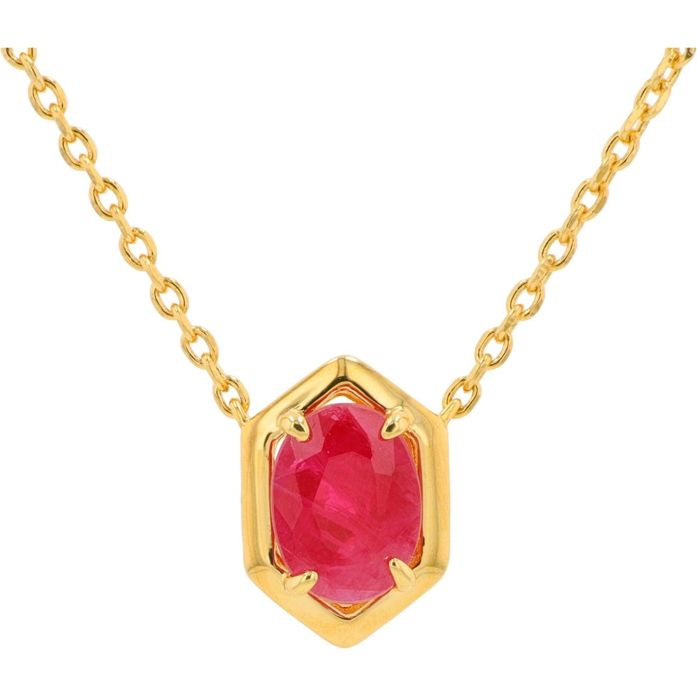 EFFY Gold Plated Sterling Silver Hexagon Pendant Necklace with Oval-Cut Ruby - 0.90 Carat Total Gem Weight