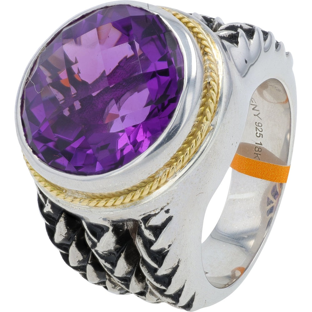 EFFY Sterling Silver and 18K Yellow Gold Ring with 12.25 Carat Oval Amethyst Gemstone