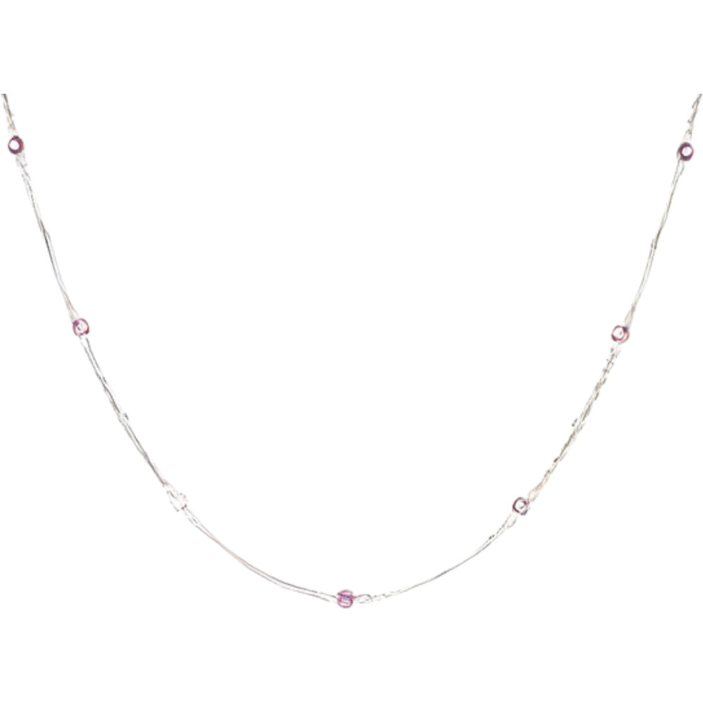 EFFY Sterling Silver By The Yard Necklace with Round Pink Sapphires and Diamond Accents - 1.46 Carat Total Sapphire Weight