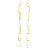 EFFY Sterling Silver Drop Earrings with 6 Cultured Freshwater Pearls and Hammered Gold-Tone Links