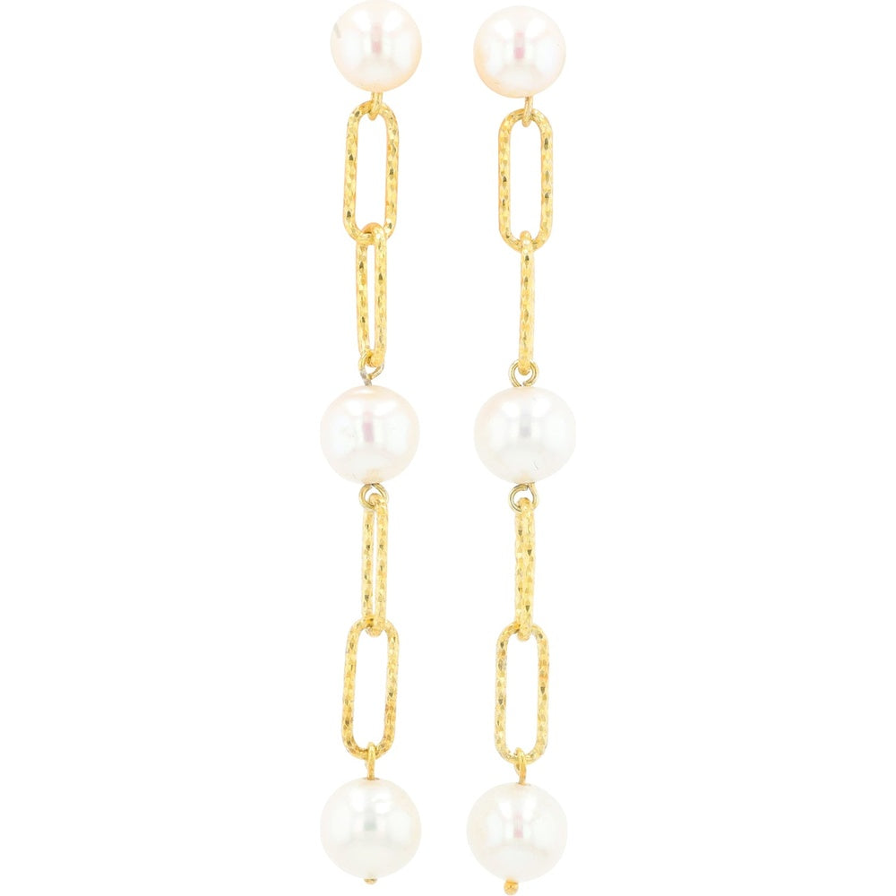 EFFY Sterling Silver Drop Earrings with 6 Cultured Freshwater Pearls and Hammered Gold-Tone Links