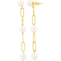 EFFY Sterling Silver Drop Earrings with 6 Cultured Freshwater Pearls and Hammered Gold-Tone Links