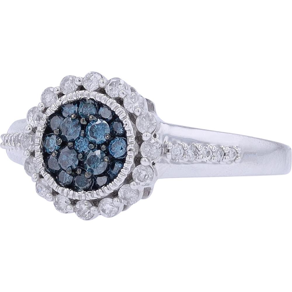 Elegant 10K White Gold Blue & White Diamond Ring - 1/2 Carat Total Diamond Weight