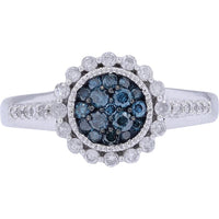 Elegant 10K White Gold Blue & White Diamond Ring - 1/2 Carat Total Diamond Weight