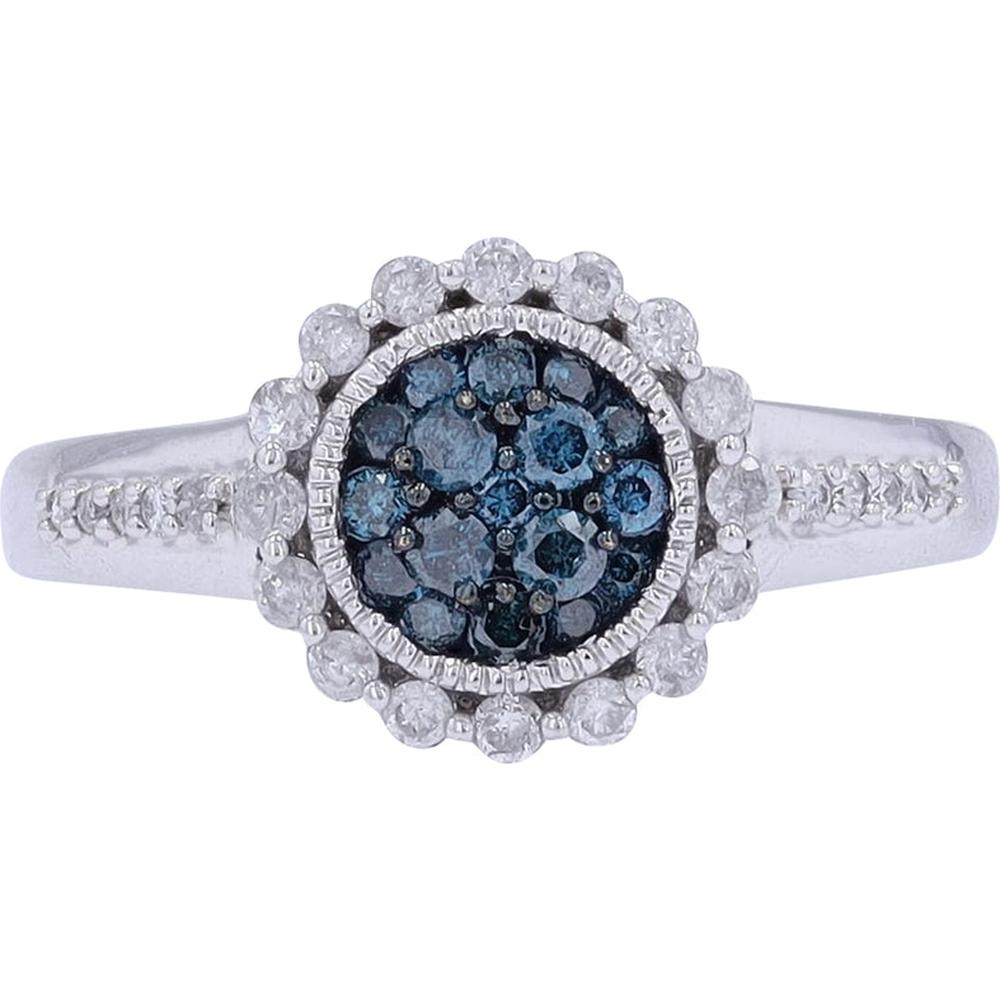 Elegant 10K White Gold Blue & White Diamond Ring - 1/2 Carat Total Diamond Weight