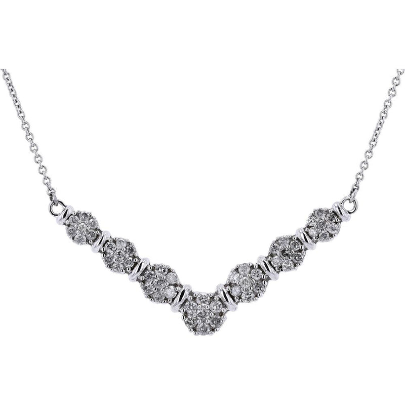 Elegant 10K White Gold Diamond Chevron Necklace - 0.5 Carat Total Diamond Weight