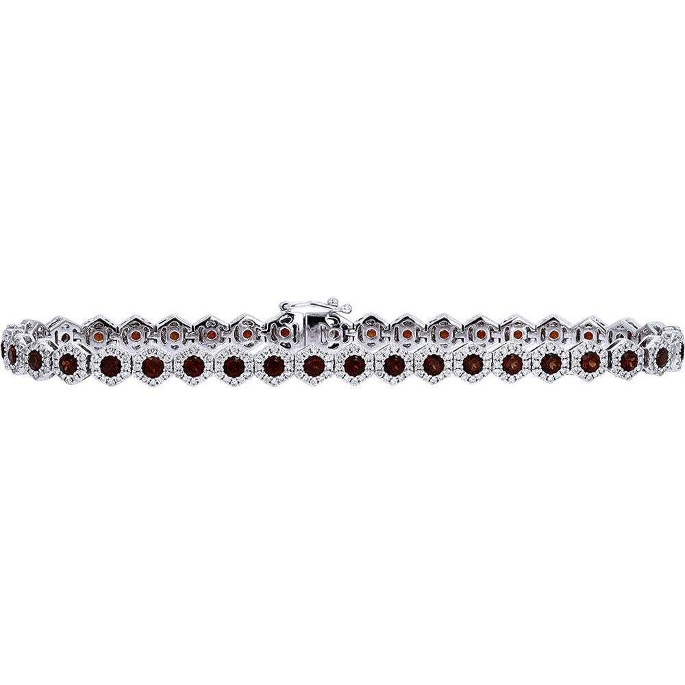 Elegant 10K White Gold Garnet Bracelet with 1.38 Carats Total Gem Weight