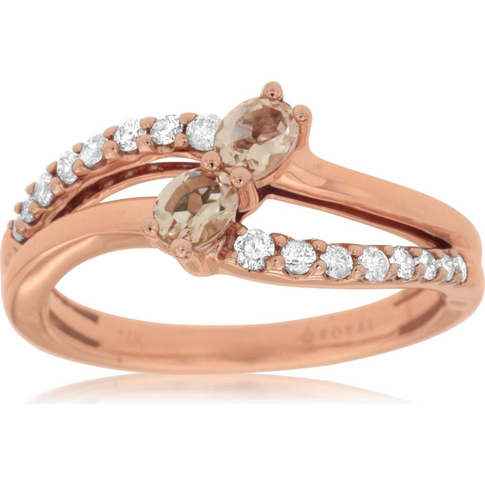 Elegant 14K Rose Gold 0.30 Carat Morganite & 0.25 Carat Diamond Ring