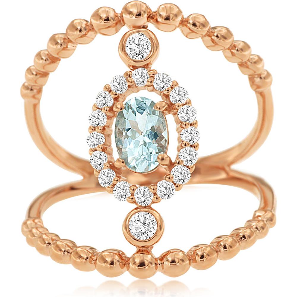 Elegant 14K Rose Gold 0.45 Carat Aquamarine & 0.31 Carat Diamond Ring