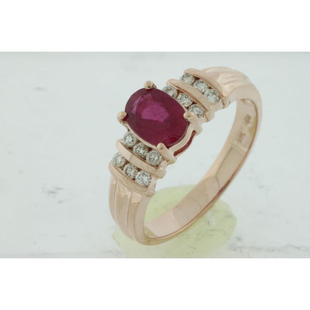 Elegant 14K Rose Gold 0.85 Carat Ruby & 0.23 Carat Diamond Ring
