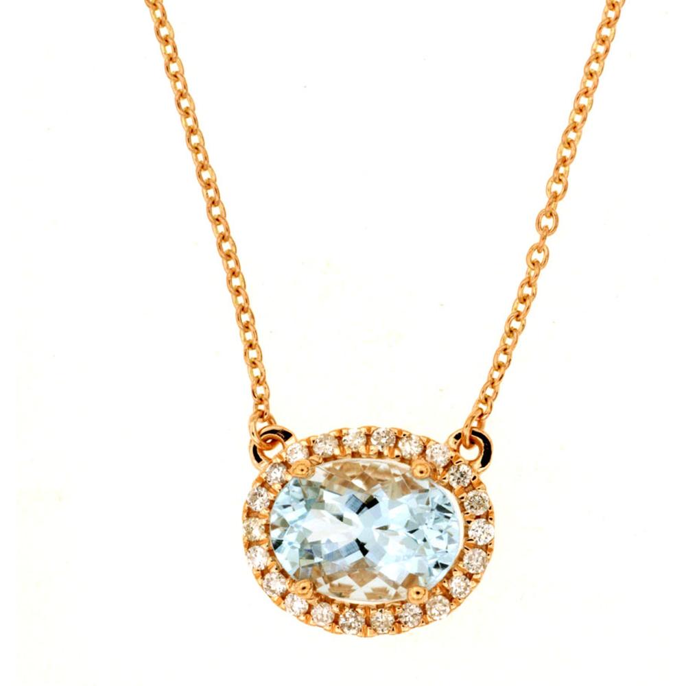 Elegant 14K Rose Gold 1.10 Carat Aquamarine & 0.27 Carat Diamond Necklace