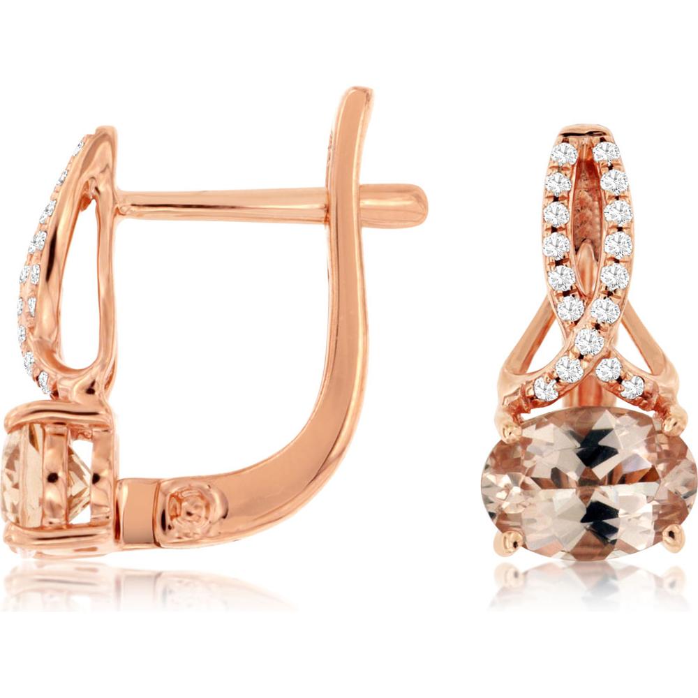 Elegant 14K Rose Gold 1.30 Carat Morganite & 0.10 Carat Diamond Earrings