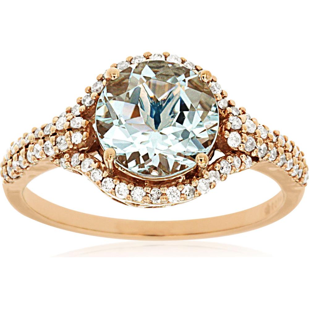 Elegant 14K Rose Gold 1.75 Carat Aquamarine & 0.28 Carat Diamond Ring