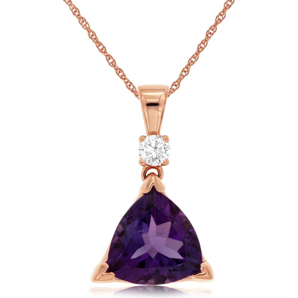 Elegant 14K Rose Gold 2.00 Carat Amethyst & 0.10 Carat Diamond Pendant