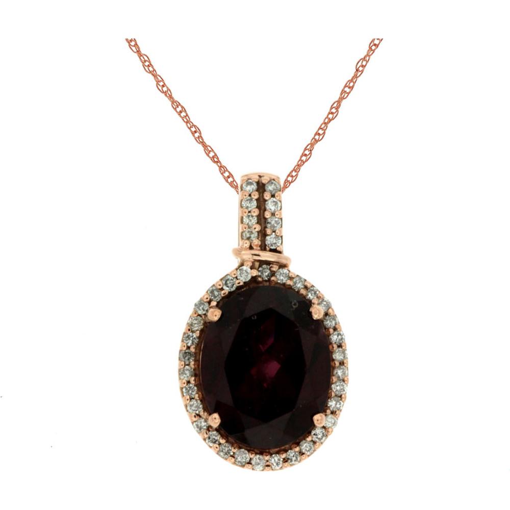 Elegant 14K Rose Gold Rhodolite & Diamond Pendant - Timeless Luxury