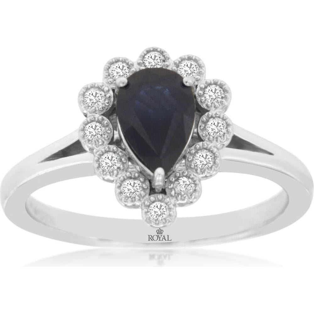Elegant 14K White Gold 0.14 Carat Diamond & 1 Carat Sapphire Ring
