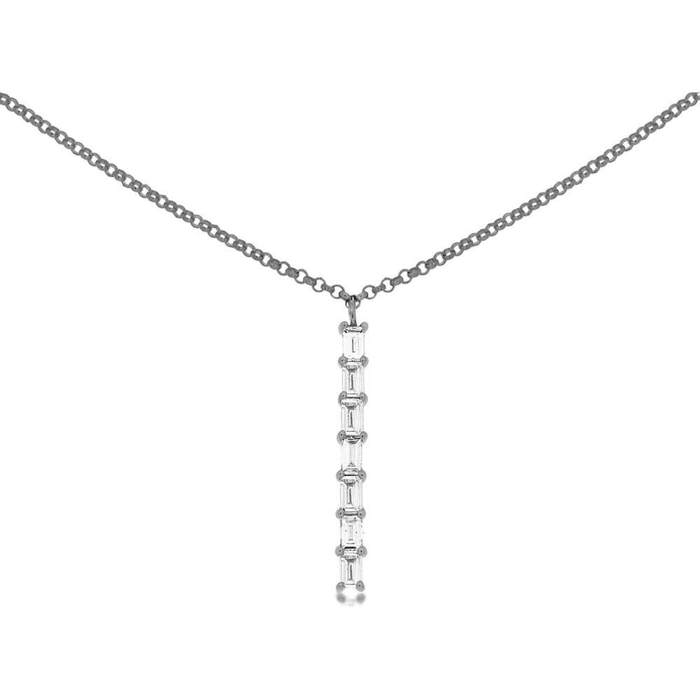 Elegant 14K White Gold 0.26 Carat Baguette Diamonds Necklace