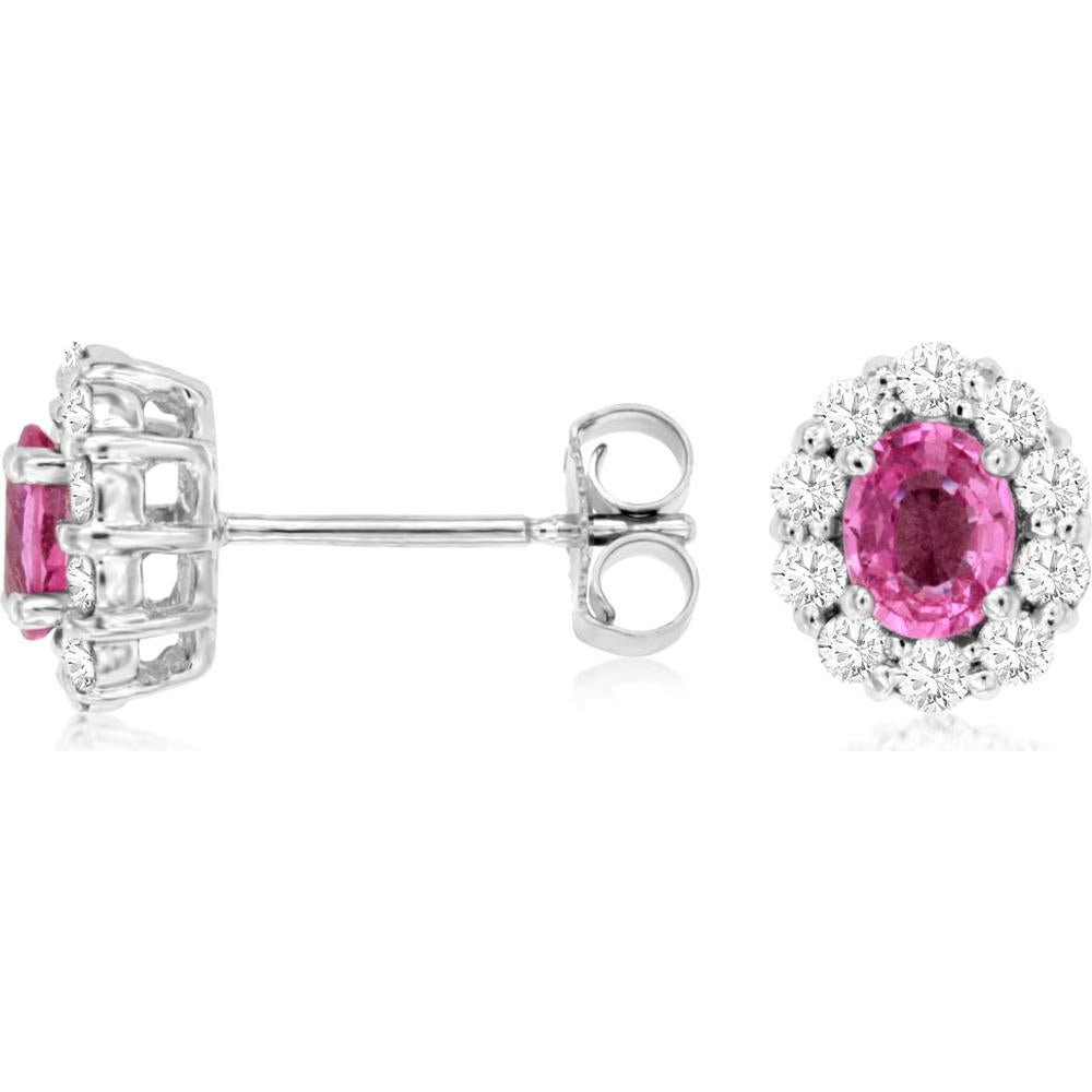 Elegant 14K White Gold 0.90 Carat Pink Sapphire & 0.45 Carat Diamond Earrings