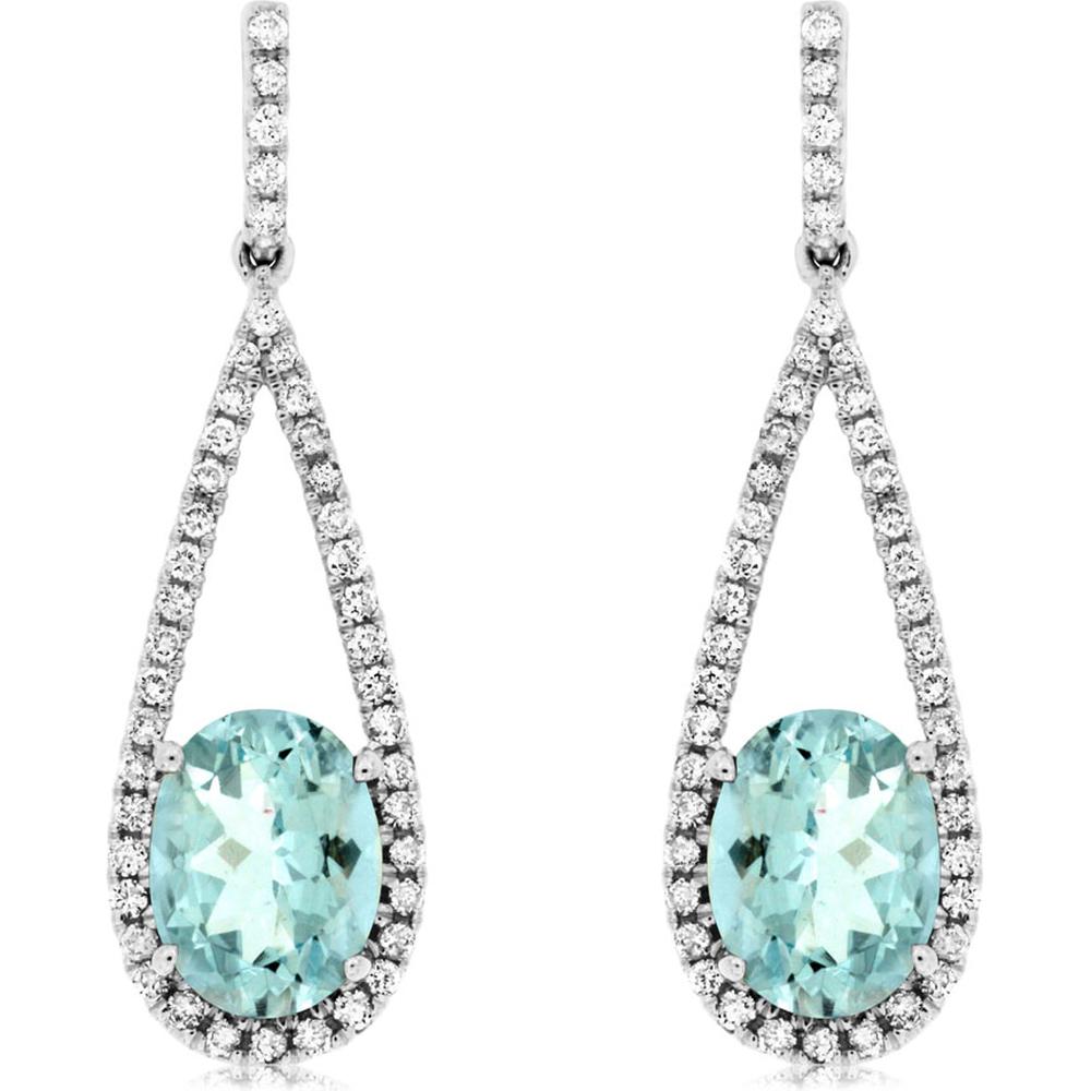 Elegant 14K White Gold Aquamarine and Diamond Halo Earrings
