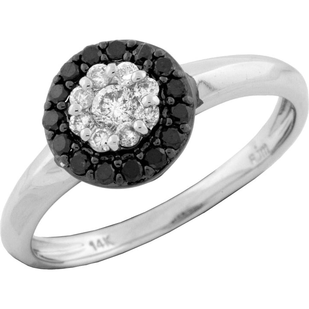 Elegant 14K White Gold Black & White Diamond Ring