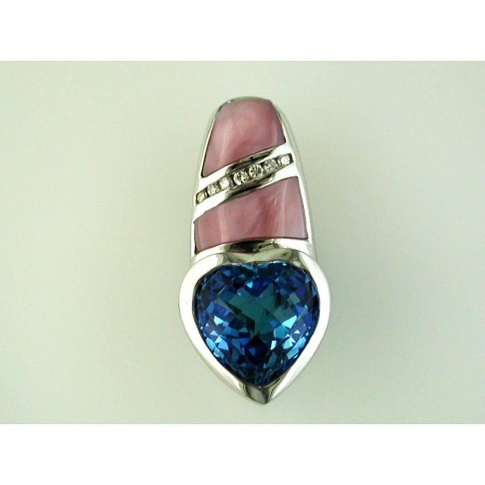 Elegant 14K White Gold Diamond, Blue Topaz, and Mother of Pearl Pendant