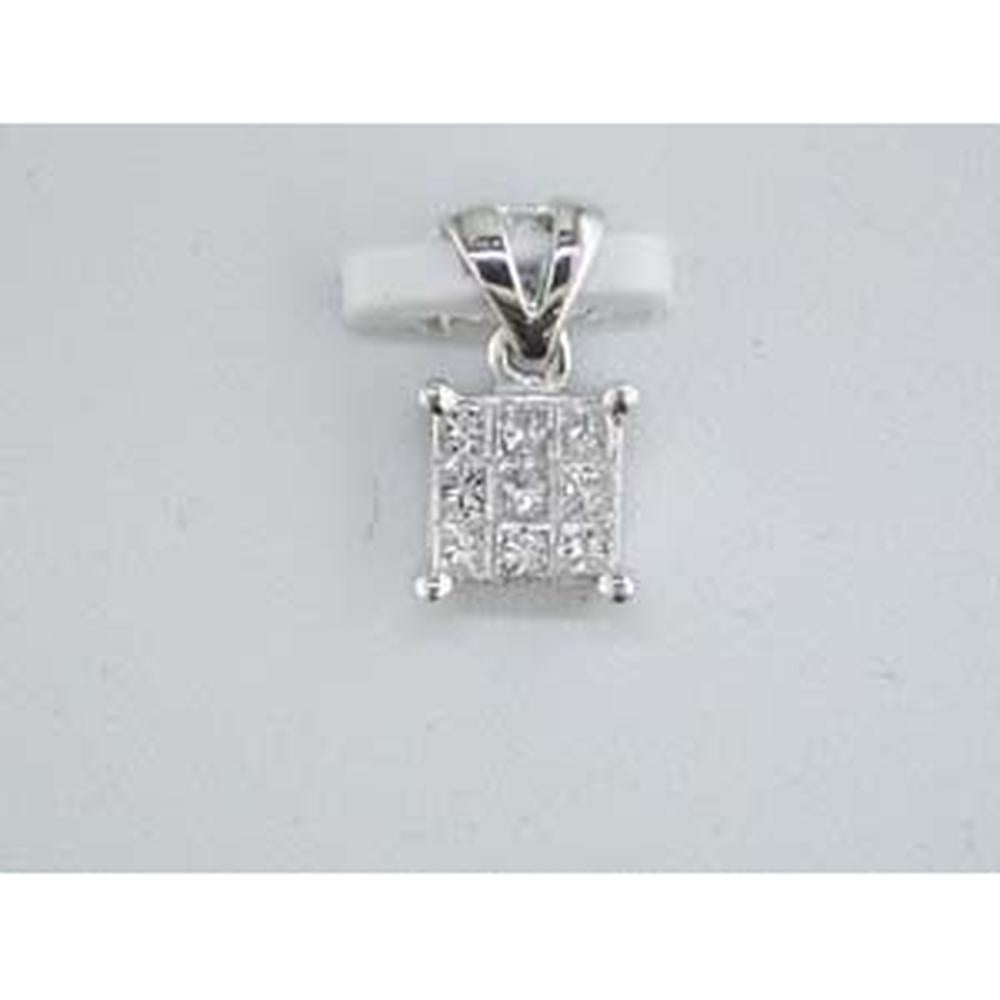 Elegant 14K White Gold Diamond Princess-Cut Halo Pendant
