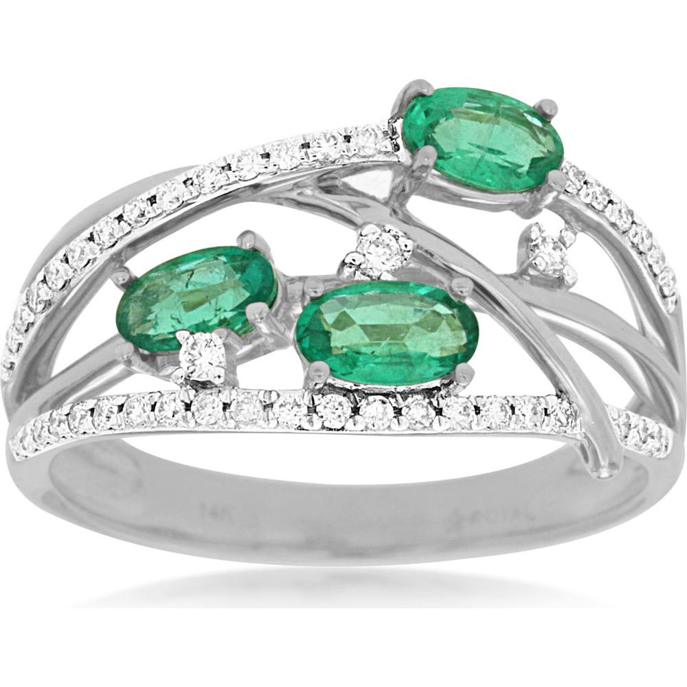 Elegant 14K White Gold Emerald and Diamond Ring