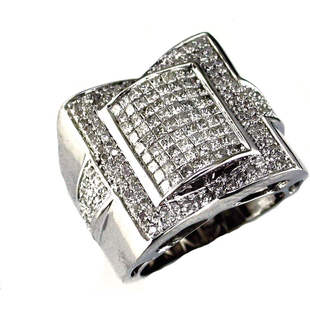 Elegant 14K White Gold Men's Princess Cut Diamond Ring - 2.30 Carat