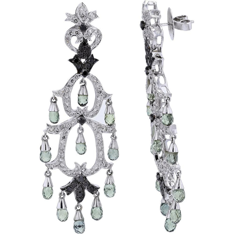 Elegant 14K White Gold Quartz Briolette and Diamond Chandelier Earrings