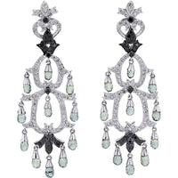 Elegant 14K White Gold Quartz Briolette and Diamond Chandelier Earrings